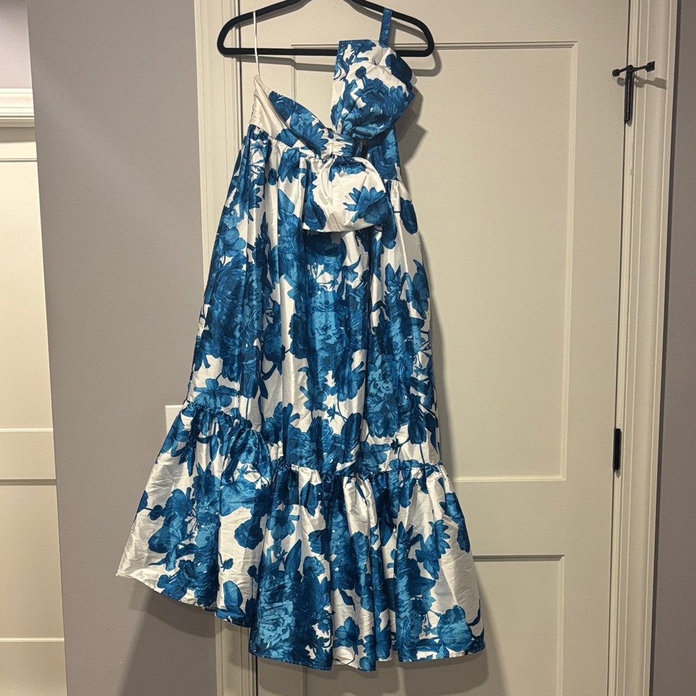 Blue Floral One-Shoulder Maxi Dress